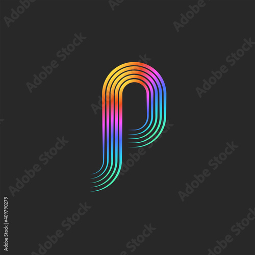 Monogram P letter initial logo, linear shape trendy bright gradient, parallel smooth thin lines