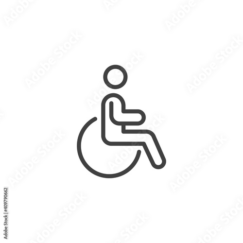 Handicapped person line icon. Disabled man linear style sign for mobile concept and web design. Accessibility wheelchair outline vector icon. Symbol, logo illustration. Vector graphics