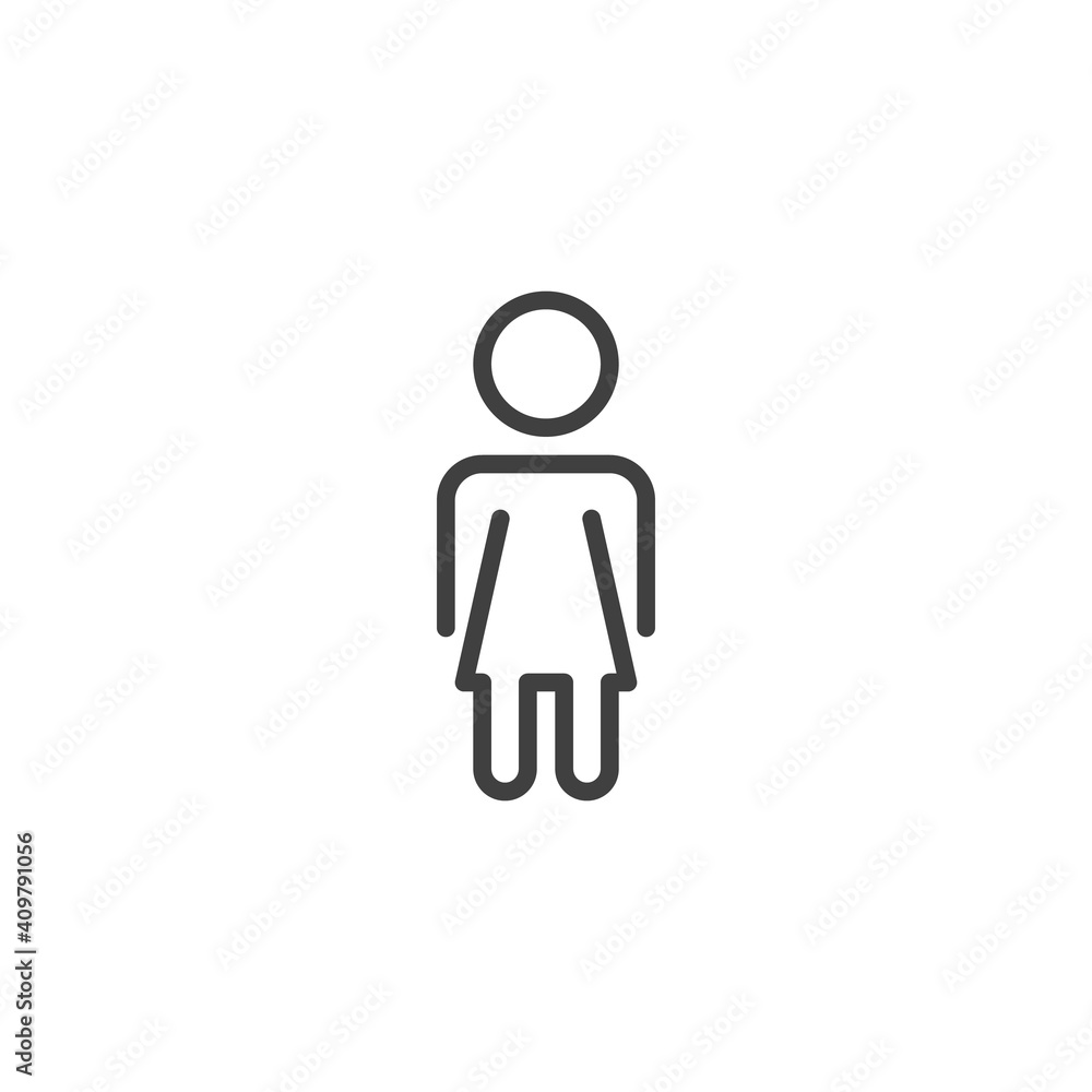 Female WC line icon. linear style sign for mobile concept and web design. Lady toilet outline vector icon. Symbol, logo illustration. Vector graphics Female WC line icon. linear style sign for mobile concept and web design. Lady toilet outline vector icon. Symbol, logo illustration. Vector graphics