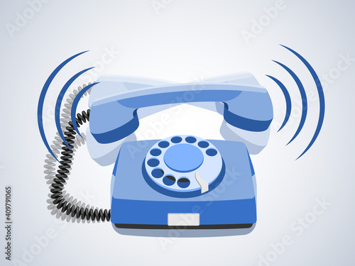 Phone call, vintage rotary telephone, retro phone, old wired phone handset. Vector illustration