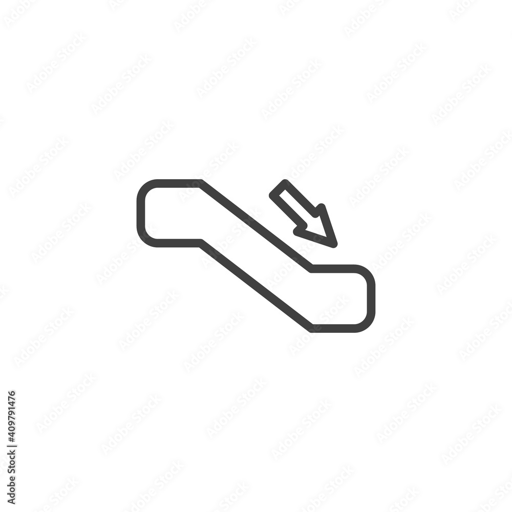 Escalator down line icon. linear style sign for mobile concept and web design. Staircase down way outline vector icon. Symbol, logo illustration. Vector graphics
