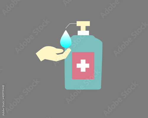Washing hand with sanitizer liquid soap colored vector icon