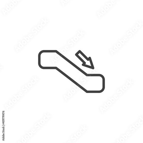 Escalator down line icon. linear style sign for mobile concept and web design. Staircase down way outline vector icon. Symbol, logo illustration. Vector graphics