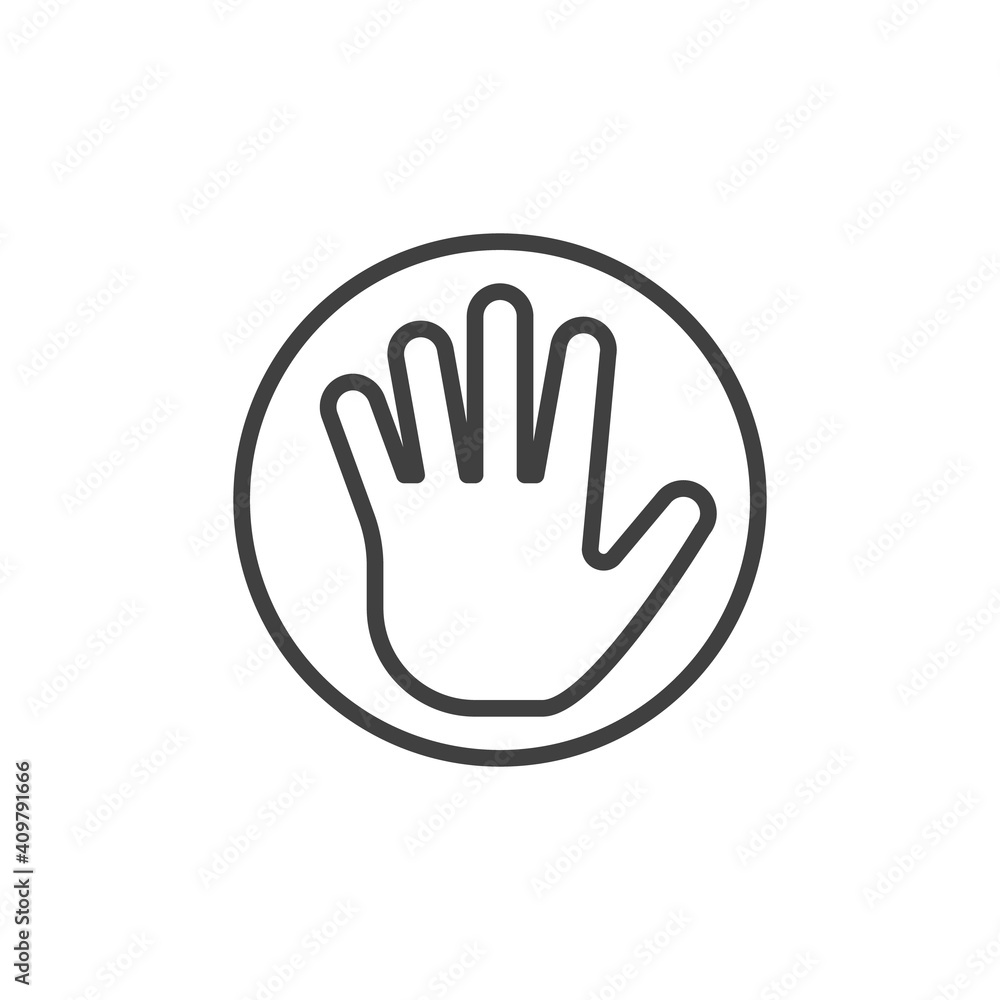 Stop sign line icon. linear style sign for mobile concept and web design. Hand in circle outline vector icon. Symbol, logo illustration. Vector graphics Stop sign line icon. linear style sign for mobile concept and web design. Hand in circle outline vector icon. Symbol, logo illustration. Vector graphics