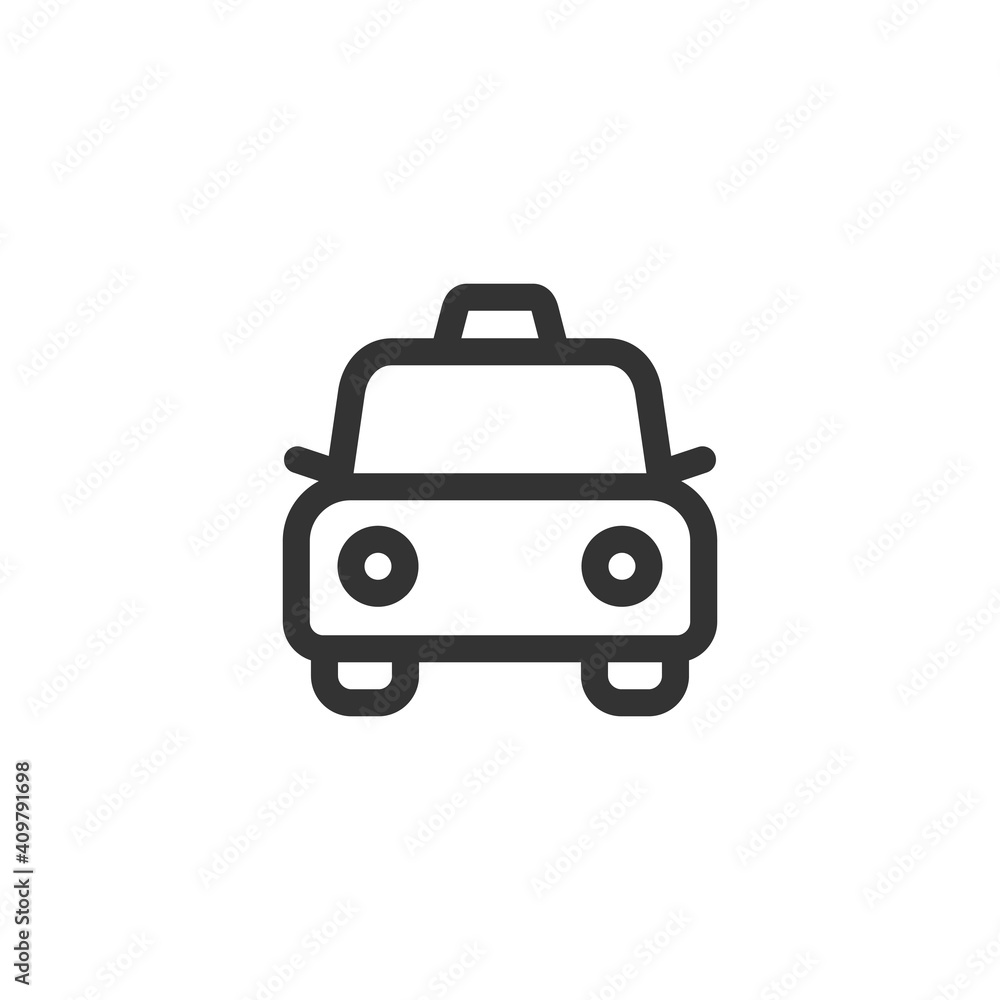 Taxi car front view vector outline style icon. Marking of public transport stops.