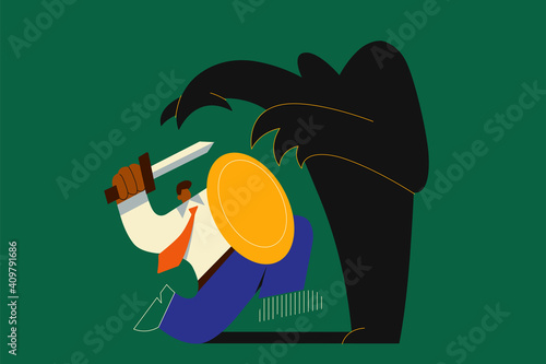 Fear, challenge, struggling with inner problems concept