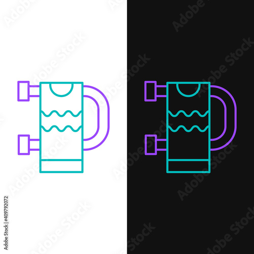 Line Heated towel rail icon isolated on white and black background. Colorful outline concept. Vector.