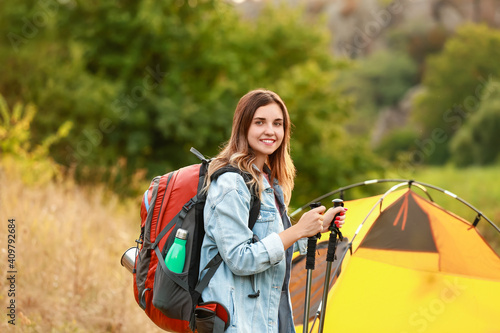 Young female tourist near t...