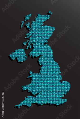 Creative map United Kingdom made blue sequins