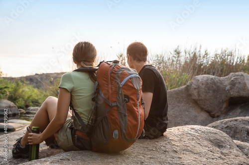 Couple of young tourists in...