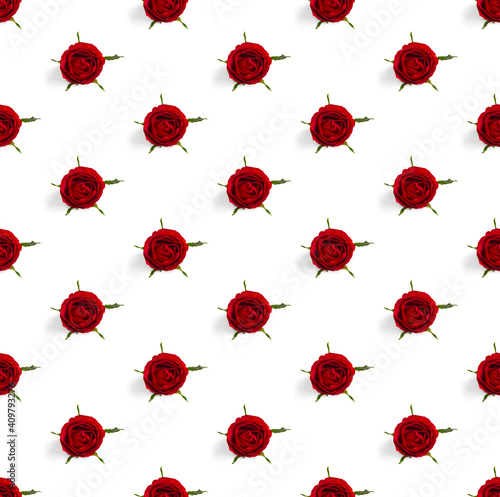 rosebud seamless pattern. head of rose bloom isolated on white pattern, pop art photo