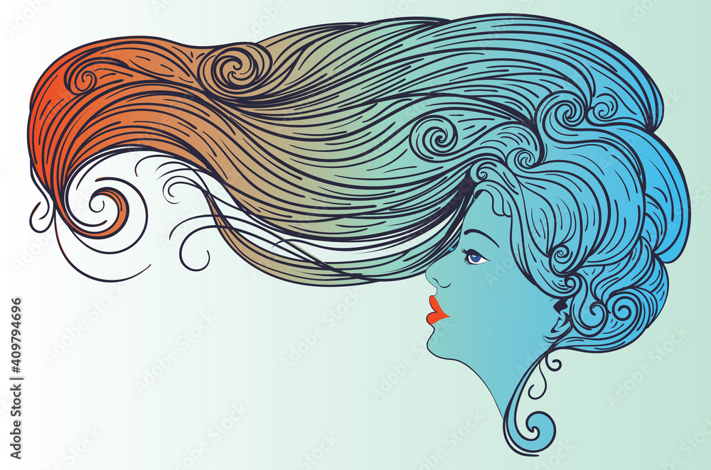 Female portrait in profile with long hair Female portrait in profile with long hair