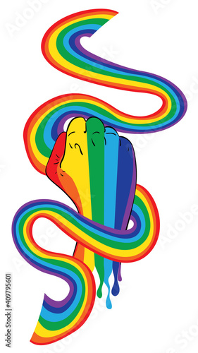 Rainbow clenched fist with ribbon
