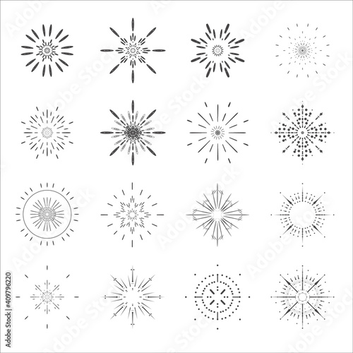 Lineart sun radiant sunburst icons design set template vector illustration