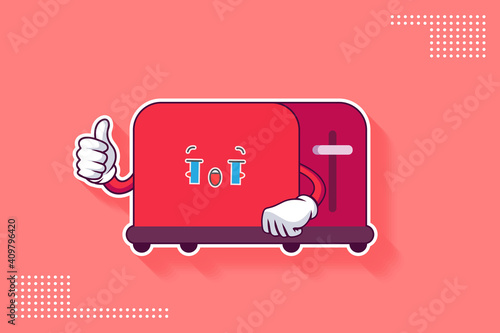 CRYING, SAD, SOB, CRY Face Emotion. Thumb Up Finger Hand Gesture. Toaster Cartoon Drawing Mascot Illustration.