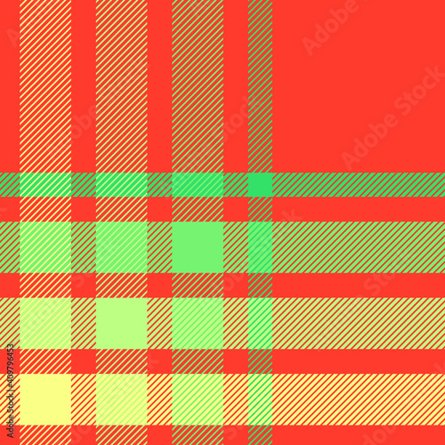 Vector Twill Plaid check Pattern lime orange and green. Seamless fabric texture.