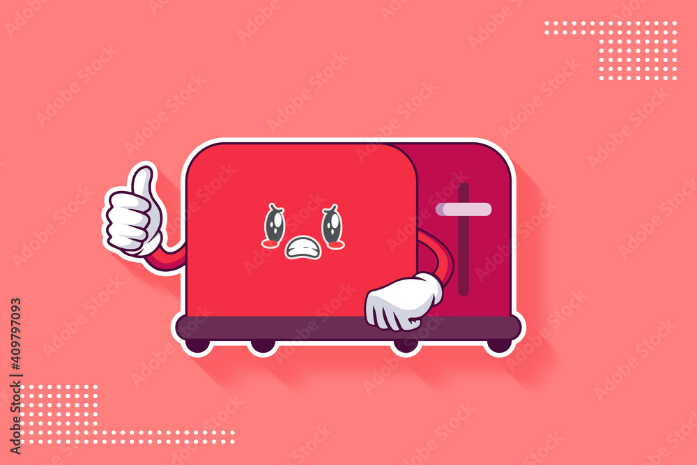 ANGRY, MAD, BAD MOOD Face Emotion. Thumb Up Finger Hand Gesture. Toaster Cartoon Drawing Mascot Illustration. ANGRY, MAD, BAD MOOD Face Emotion. Thumb Up Finger Hand Gesture. Toaster Cartoon Drawing Mascot Illustration.