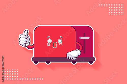 SPACED OUT, SURPRISED, SHOCKED Face Emotion. Thumb Up Finger Hand Gesture. Toaster Cartoon Drawing Mascot Illustration.