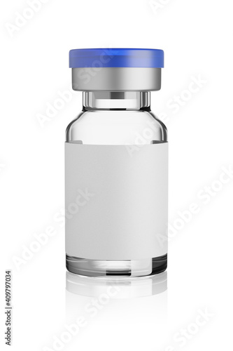 Vaccine glass vial isolated on white. 3d rendering. photo