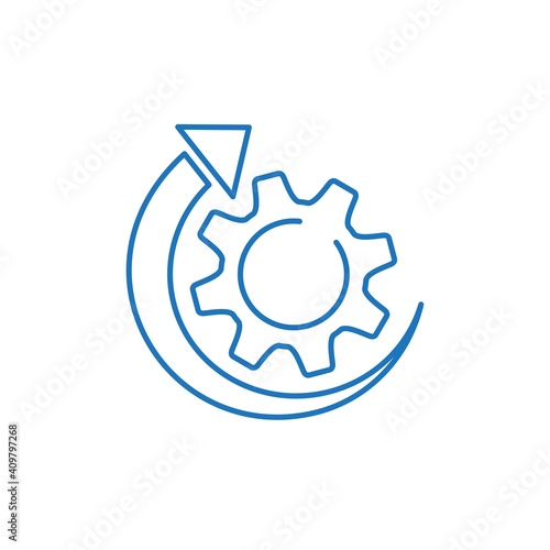 Gear and rotation arrow. Accelerated process. Vector linear icon isolated on white background.