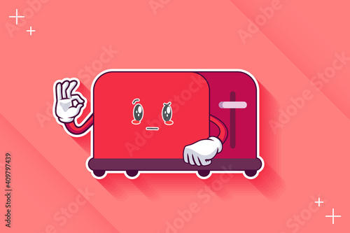 REALLY, ATTENTIVE, CURIOS Face Emotion. Nice Finger Hand Gesture. Toaster Cartoon Drawing Mascot Illustration.