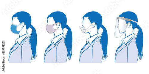 ビジネスウーマンのイラスト. ウイルスの感染対策.