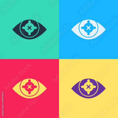 Pop art Eye scan icon isolated on color background. Scanning eye. Security check symbol. Cyber eye sign. Vector.