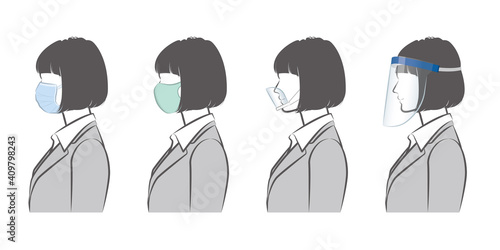 ビジネスウーマンのイラスト. ウイルスの感染対策.