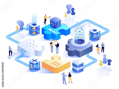 Futuristic abstract office and tech isometric concept