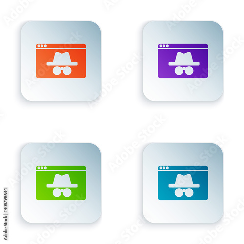 Color Browser incognito window icon isolated on white background. Set colorful icons in square buttons. Vector.