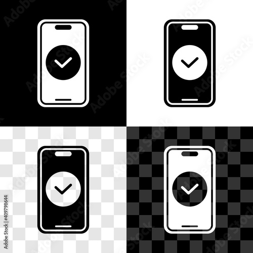 Set Smartphone, mobile phone icon isolated on black and white, transparent background. Vector.