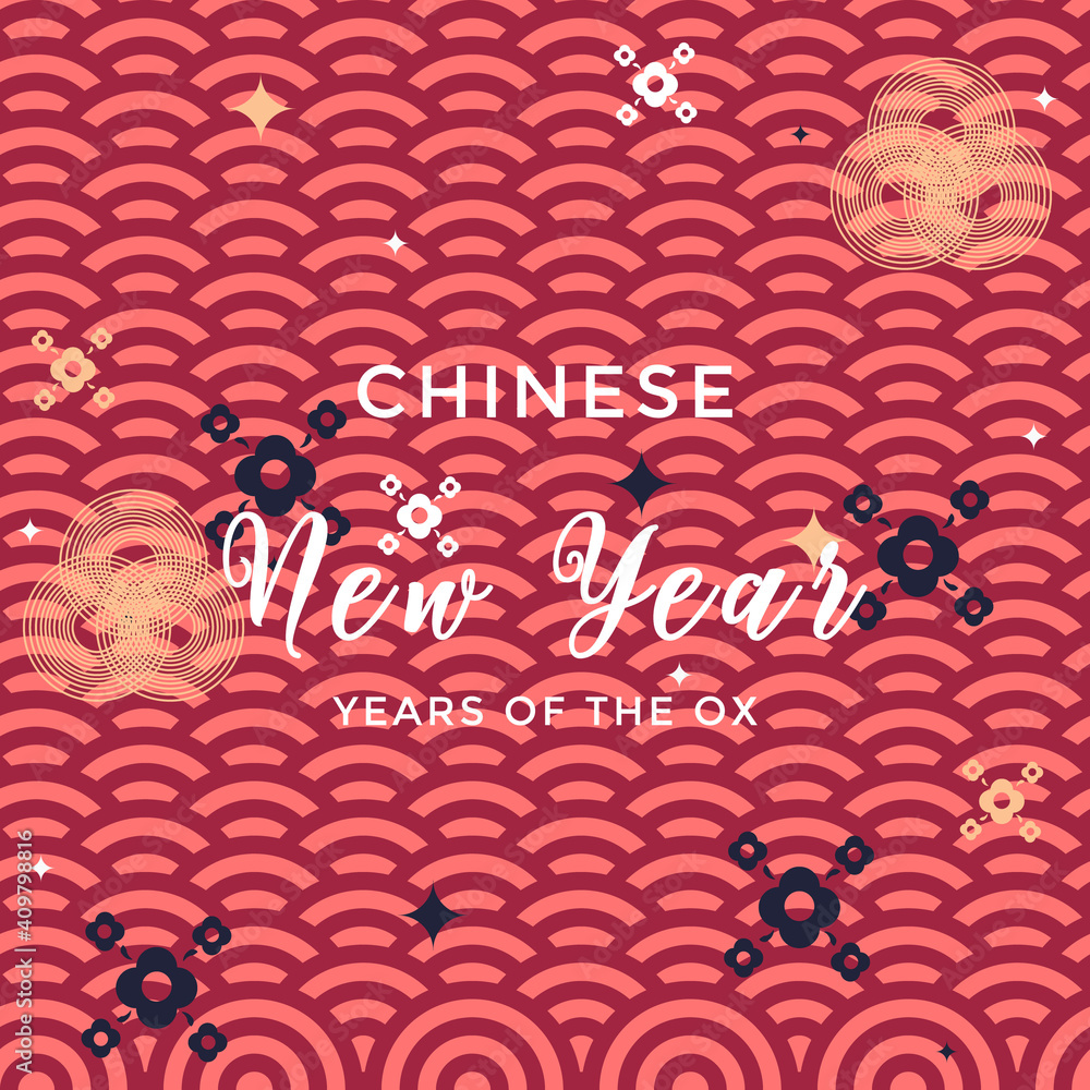 Simple Chinese New Year with flower and star ornaments. lunar new year banner for grand celebration. Simple Chinese New Year with flower and star ornaments. lunar new year banner for grand celebration.