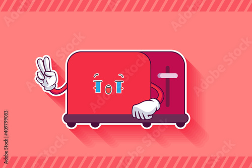 CRYING, SAD, SOB, CRY Face Emotion. Peace Finger Hand Gesture. Toaster Cartoon Drawing Mascot Illustration.