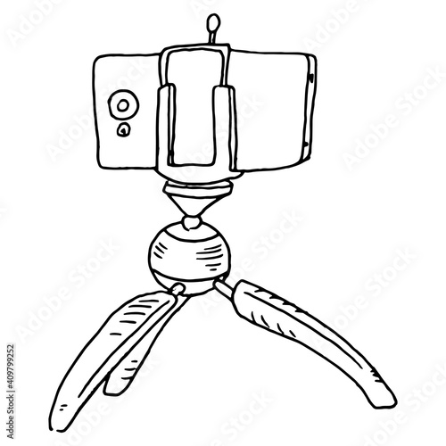 Video blog recording using mobile and tripod stand. Vector illustration of making videos for social media publishing.