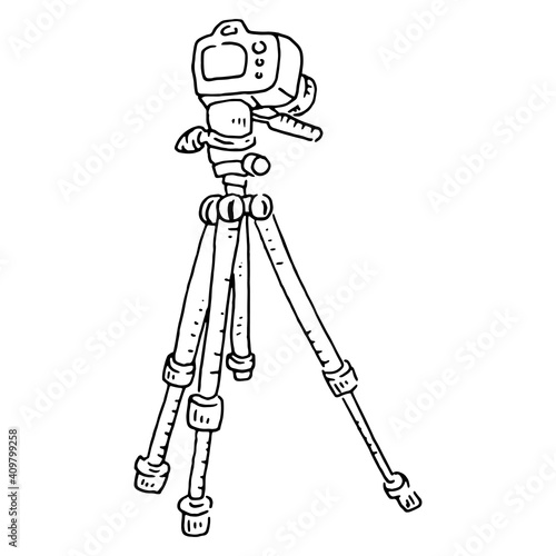 Camera on tripod with back side screen view. Vector illustration.