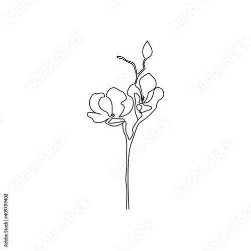 One Line Vector Drawing of Flower. Botanical Modern Single Line Art  Aesthetic Contour. Perfect for Home Decor  Wall Art Posters  or t-shirt Print  Mobile Case. Continuous Line Drawing