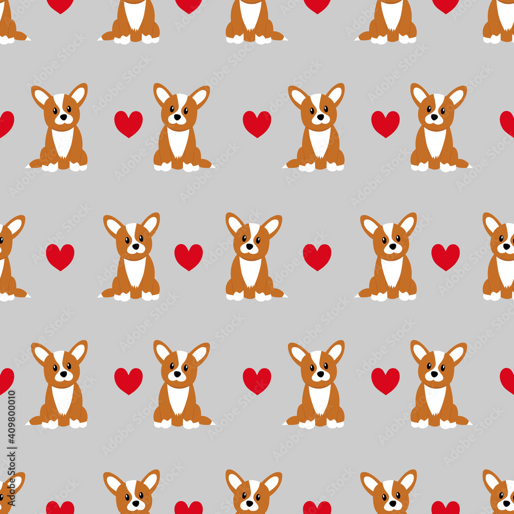 Fototapeta premium Seamless pattern with cute cartoon corgi. Vector illustration.