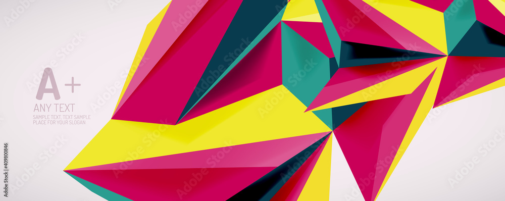Vector triangle geometric backgrounds. Low poly 3d shape on light backdrop. Vector illustration for covers, banners, flyers and posters and other designs Vector triangle geometric backgrounds. Low poly 3d shape on light backdrop. Vector illustration for covers, banners, flyers and posters and other designs