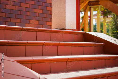Brown clinker tile porch