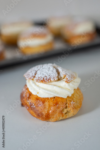 traditional home made swedish semlor pastry on a table
