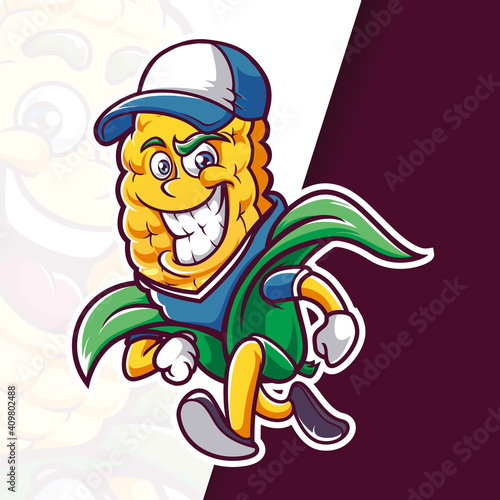 Smile Corn Mascot Cartoon Running