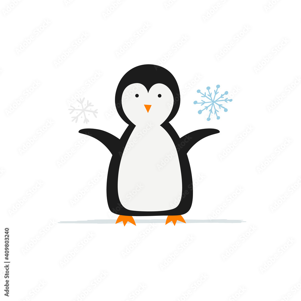 Fototapeta premium Funny Penguin isolated on white. Sketch for your design