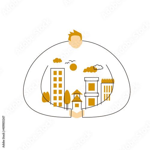 SDGs: Goal 11. Image illustration of 'SUSTAINABLE CITIES AND COMMUNITIES'.  Vector illustration on white background.