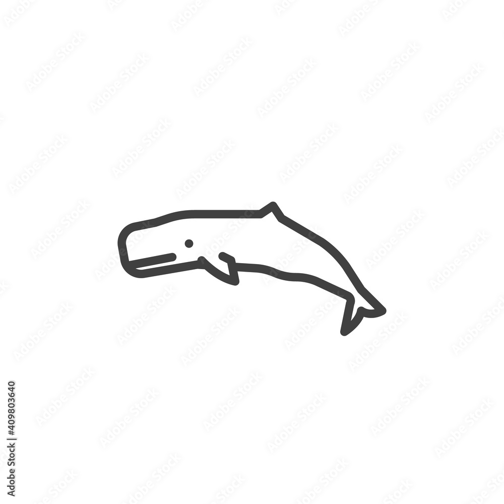 Sperm whale line icon. linear style sign for mobile concept and web design. Whale fish outline vector icon. Symbol, logo illustration. Vector graphics