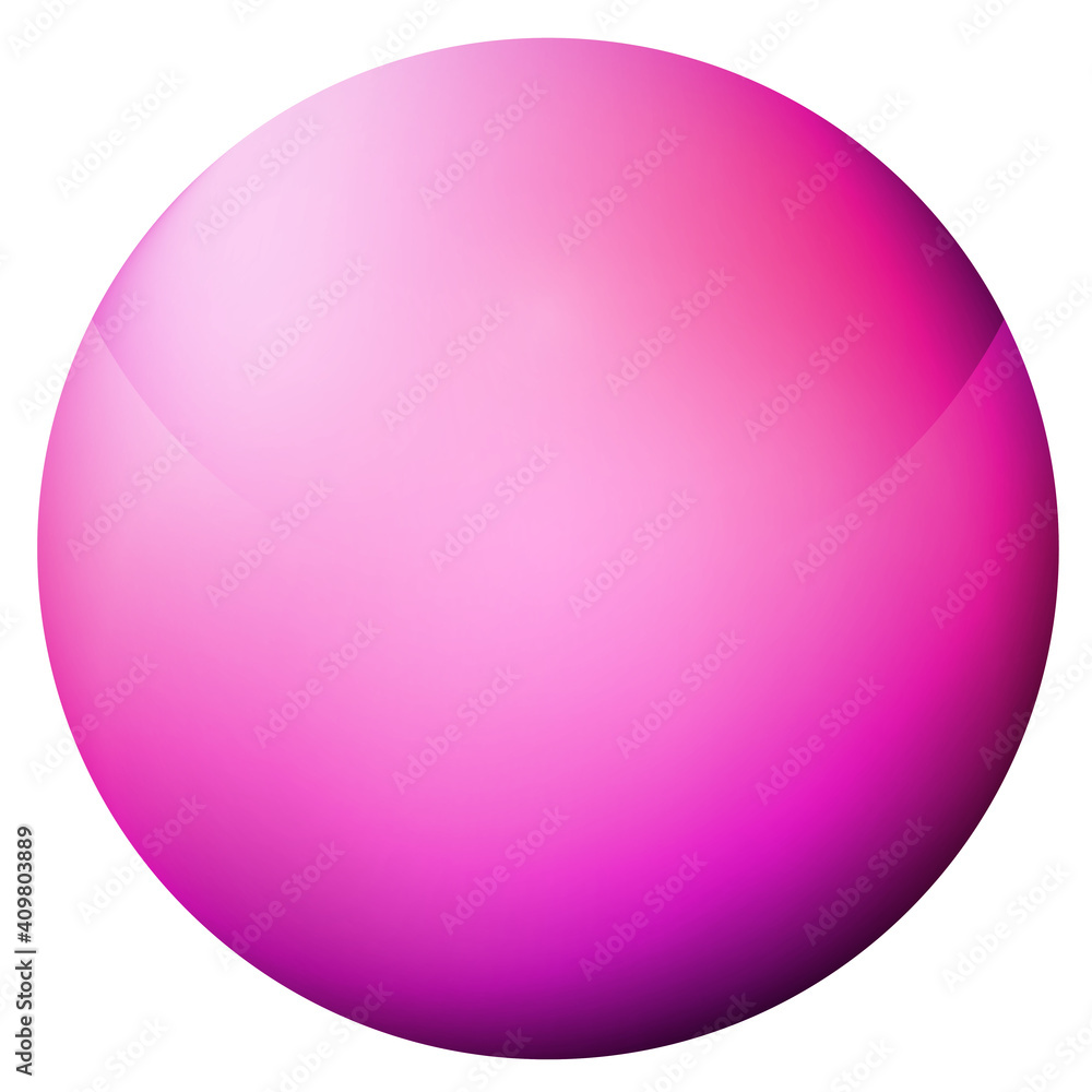 Glass pink ball or precious pearl. Glossy realistic ball, 3D abstract vector illustration highlighted on a white background. Big metal bubble with shadow