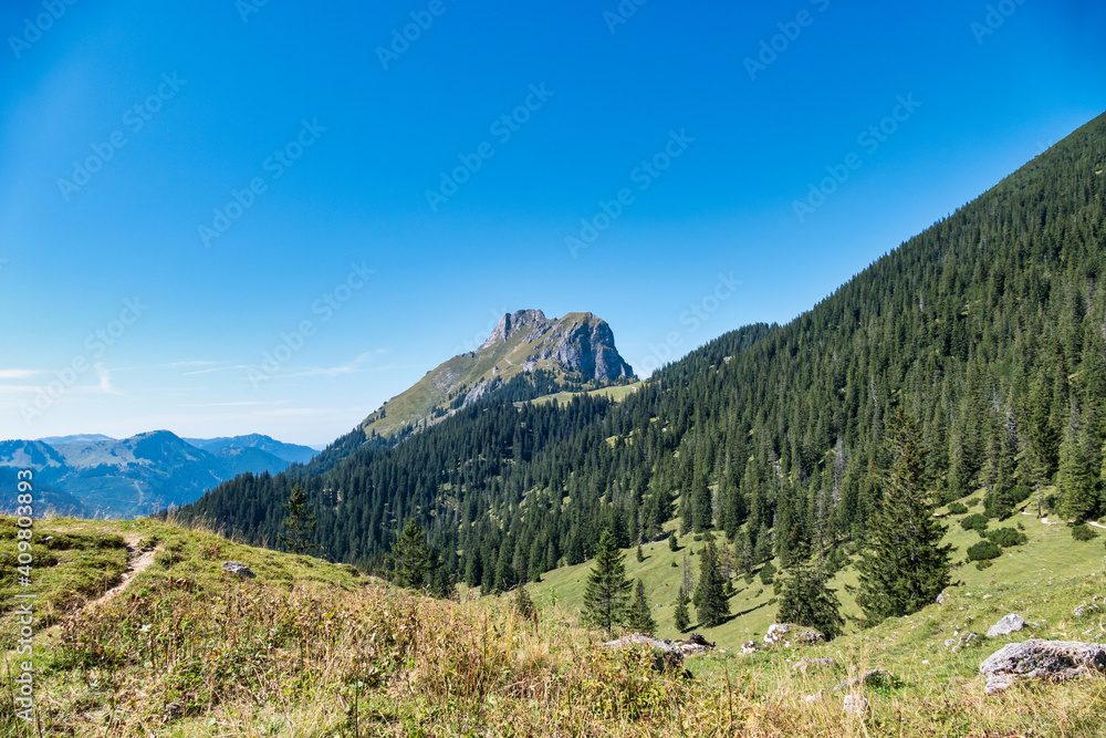 View to the famous valley from Tannheim in Austria.