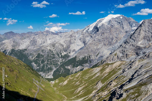 Italy  Stelvio National Park. Famous road to Stelvio Pass in Ortler Alps.