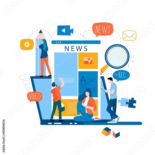 Online news content, news update, news website, electronic newspaper flat vector illustration design. News webpage, information about activities, events, company announcements and information