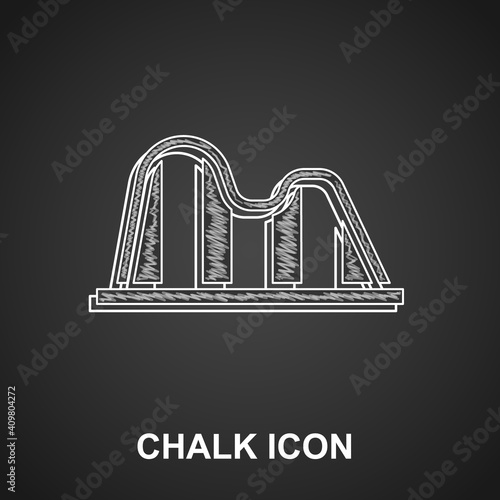 Chalk Roller coaster icon isolated on black background. Amusement park. Childrens entertainment playground, recreation park. Vector.