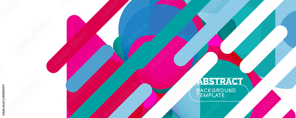 Flat geometric round shapes and dynamic lines, abstract background. Vector illustration for placards, brochures, posters and banners Flat geometric round shapes and dynamic lines, abstract background. Vector illustration for placards, brochures, posters and banners